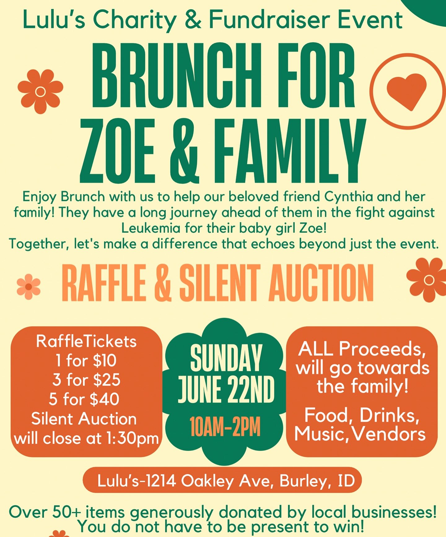 Join us Sunday June 22nd from 10am-2pm! We will be offering infusions, tox and vitamin injections. A portion of our profits will be donated to Zoe &amp; her family! 💛🌼🧡