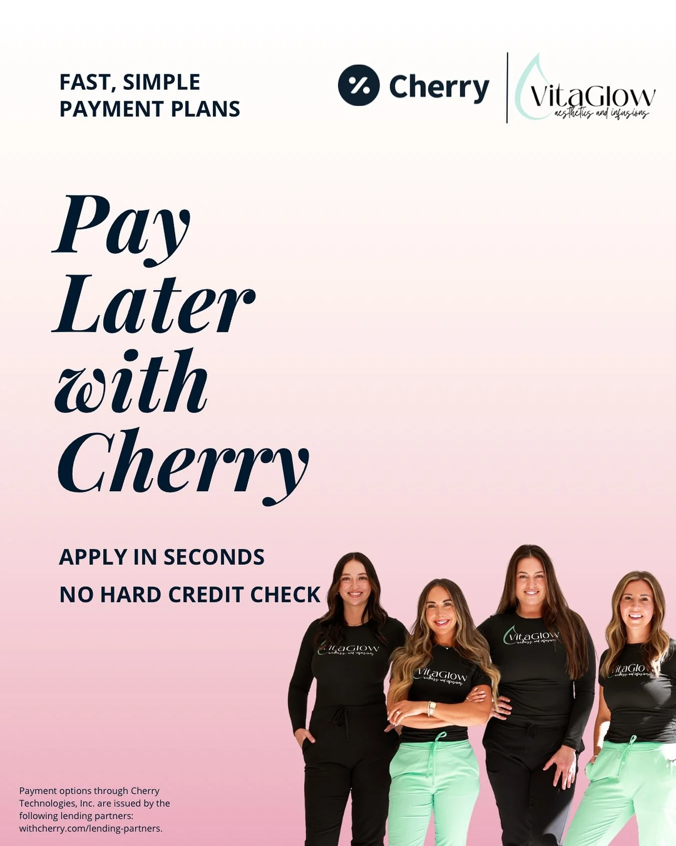 Exciting News! ✨🍒
We&rsquo;re now offering Cherry Financing to make your wellness and aesthetic treatments more accessible than ever! Cherry allows you to split your purchases into easy, affordable monthly payments &mdash; so you can get the service