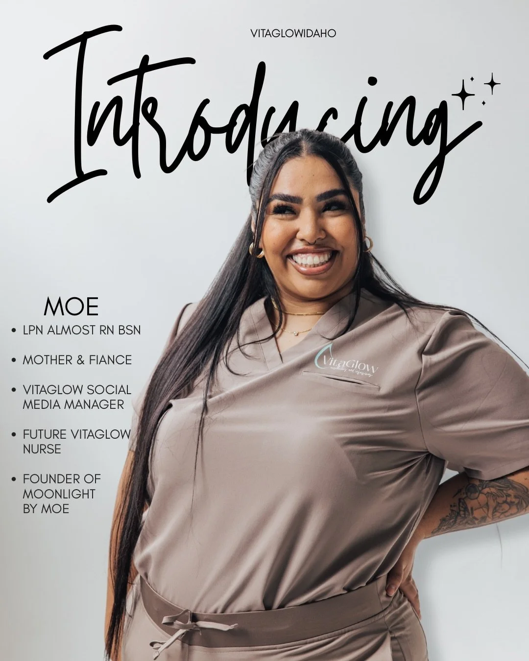 Hiii VitaGlow family, I&rsquo;m Monique, but most people call me Moe 🤍 (thought I&rsquo;d officially introduce myself here!)
I&rsquo;ve spent the last decade in healthcare, starting as a CNA and growing into an LPN, and now I&rsquo;m finishing my RN