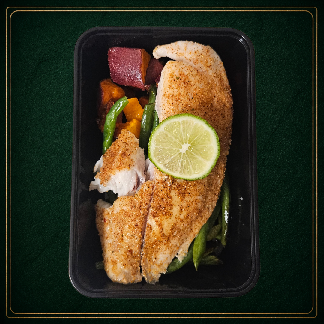Cajun Tilapia, Green Beans, Yams