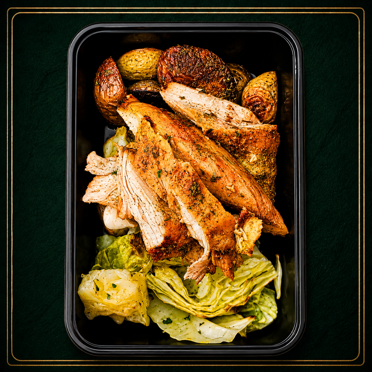 Honey Paprika Chicken, Roasted Cabbage, Potatoes