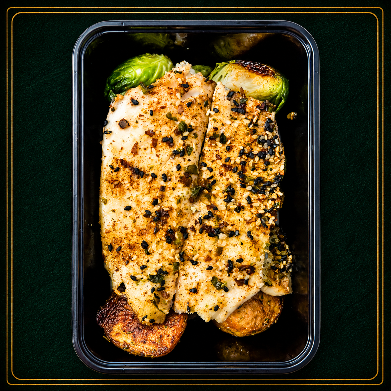 Furikake Crusted Tilapia, Brussels Sprouts, Baby Potatoes