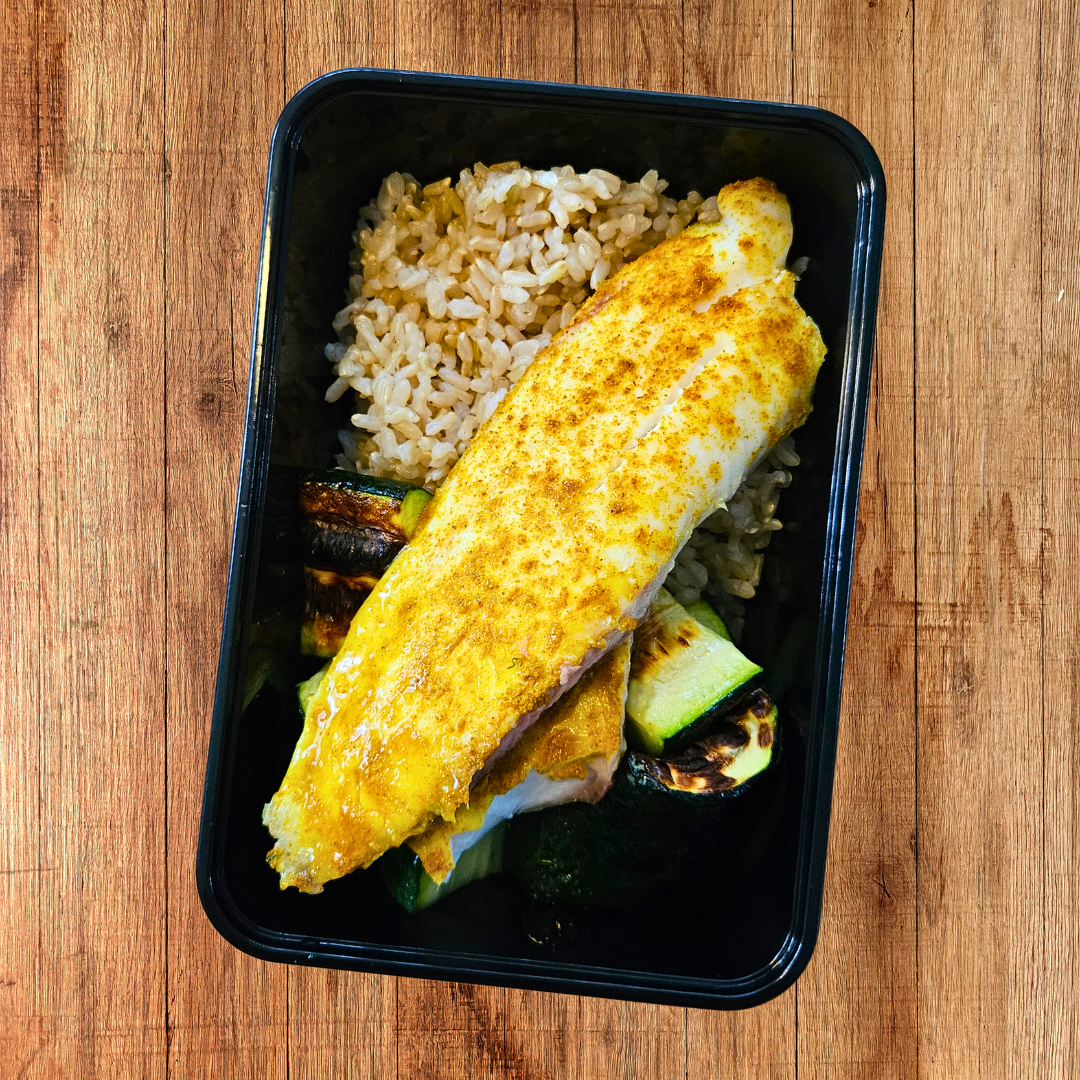 Curry Spiced Tilapia, Zucchini, Brown Rice