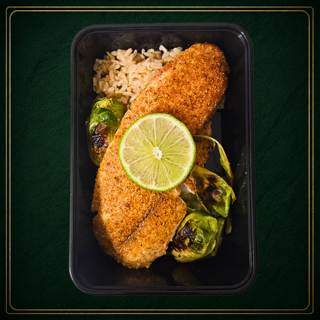Cajun Tilapia, Brussels Sprouts, Brown Rice