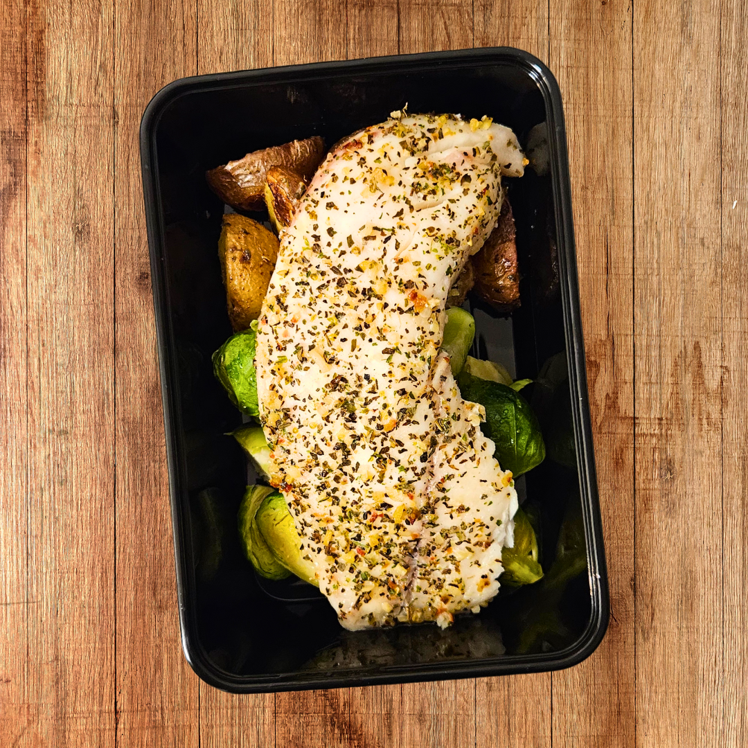 Sweet Basil Tilapia, Brussels Sprouts, Baby Potatoes