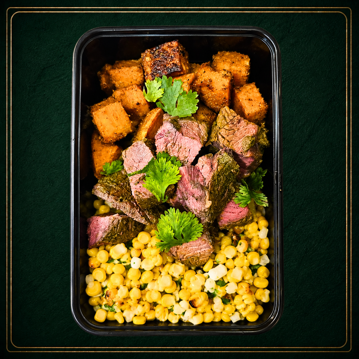 Cilantro Lime Steak, Street Corn, Spiced Yams