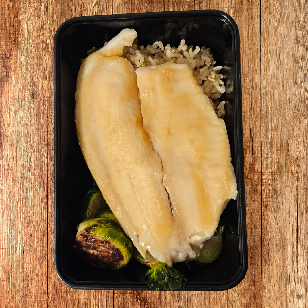 Miso Glazed Tilapia, Brussels Sprouts, Brown Rice
