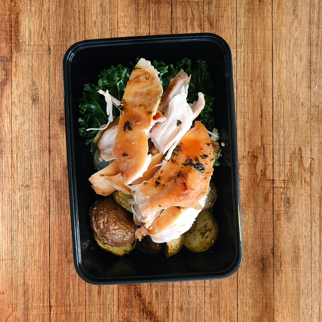 Thai BBQ Chicken, Baked Kale, Potatoes