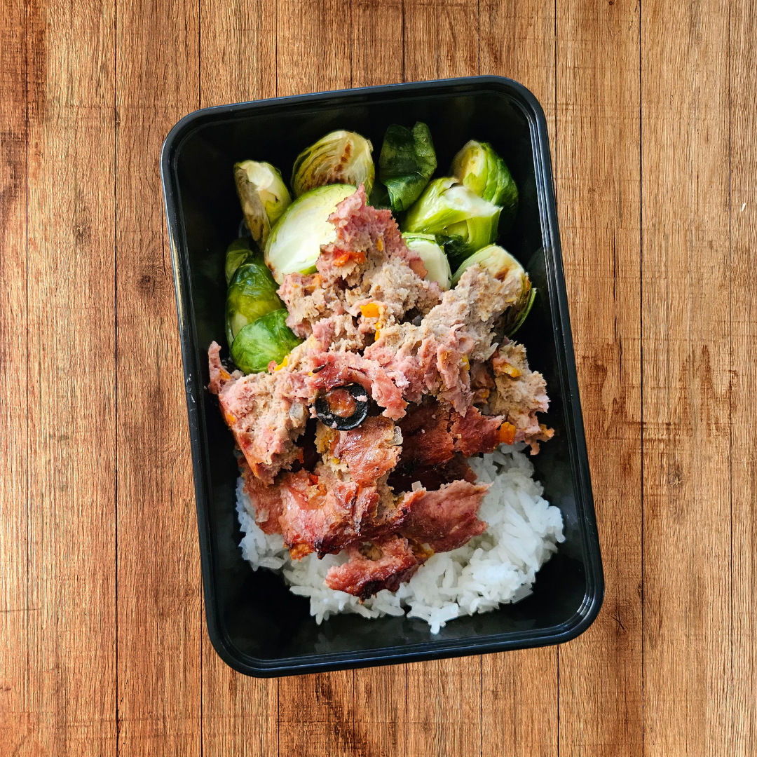 Cuban Style Turkey, Brussels Sprouts, Jasmine Rice