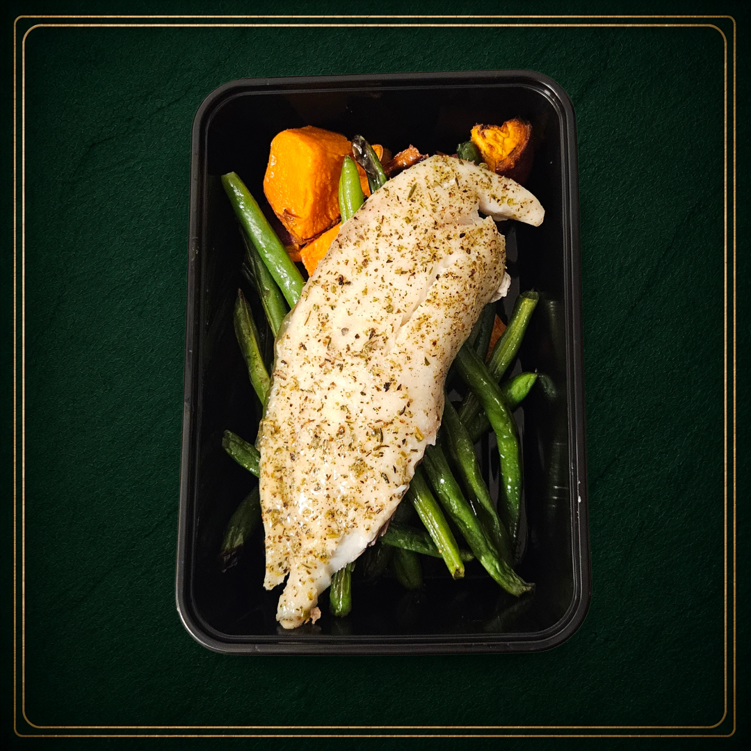 Garlic Herb Tilapia, Green Beans, Yams