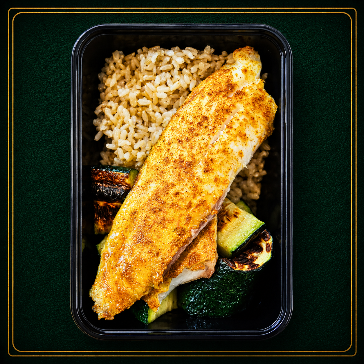 Curry Spiced Tilapia, Zucchini, Brown Rice