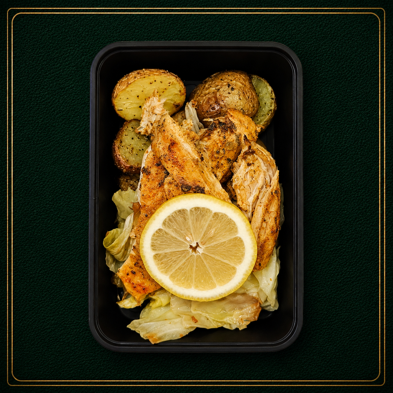 Greek Marinated Chicken, Roasted Cabbage, Potatoes