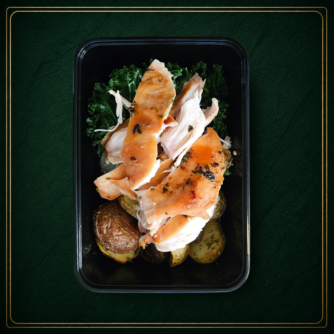 Thai BBQ Chicken, Baked Kale, Potatoes