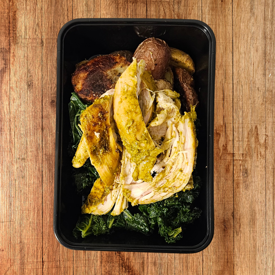 Cilantro Lime Chicken, Baked Kale, Potatoes