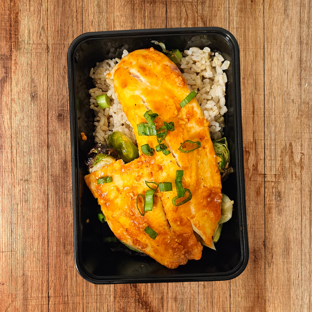 Bulgogi Tilapia, Brussels Sprouts, Brown Rice