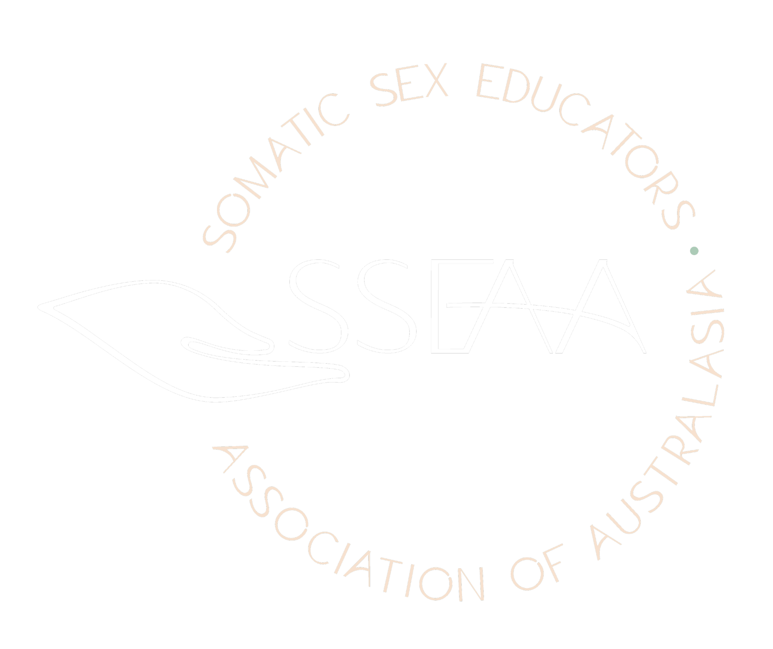 Logo for the Somatic Sex Educators Association of Australia (SSEAA) featuring a stylized hand and circular text.