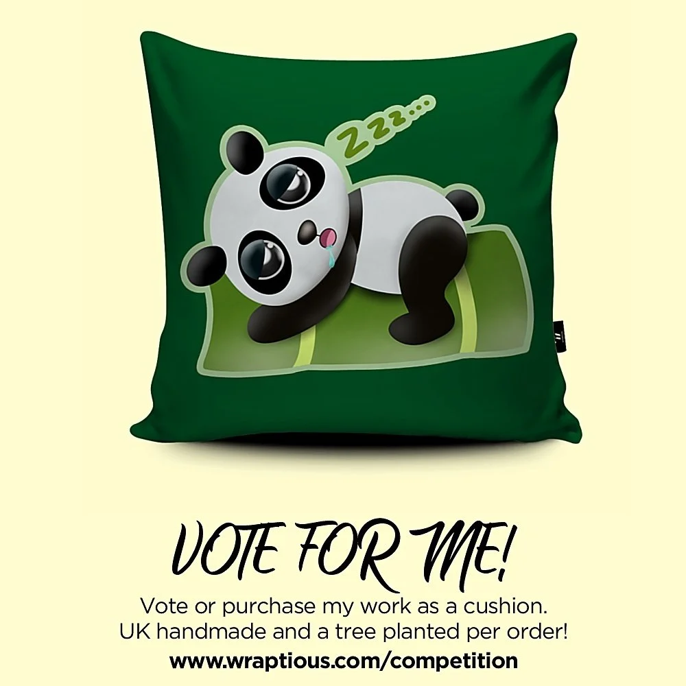 This adorable sleeping panda design was submitted for the Wraptious cushion competition. It's called 'Panda Snooze' and is one of my three entries. If you love this panda design and have a spare moment, please give it a 👍 to the Facebook post below.