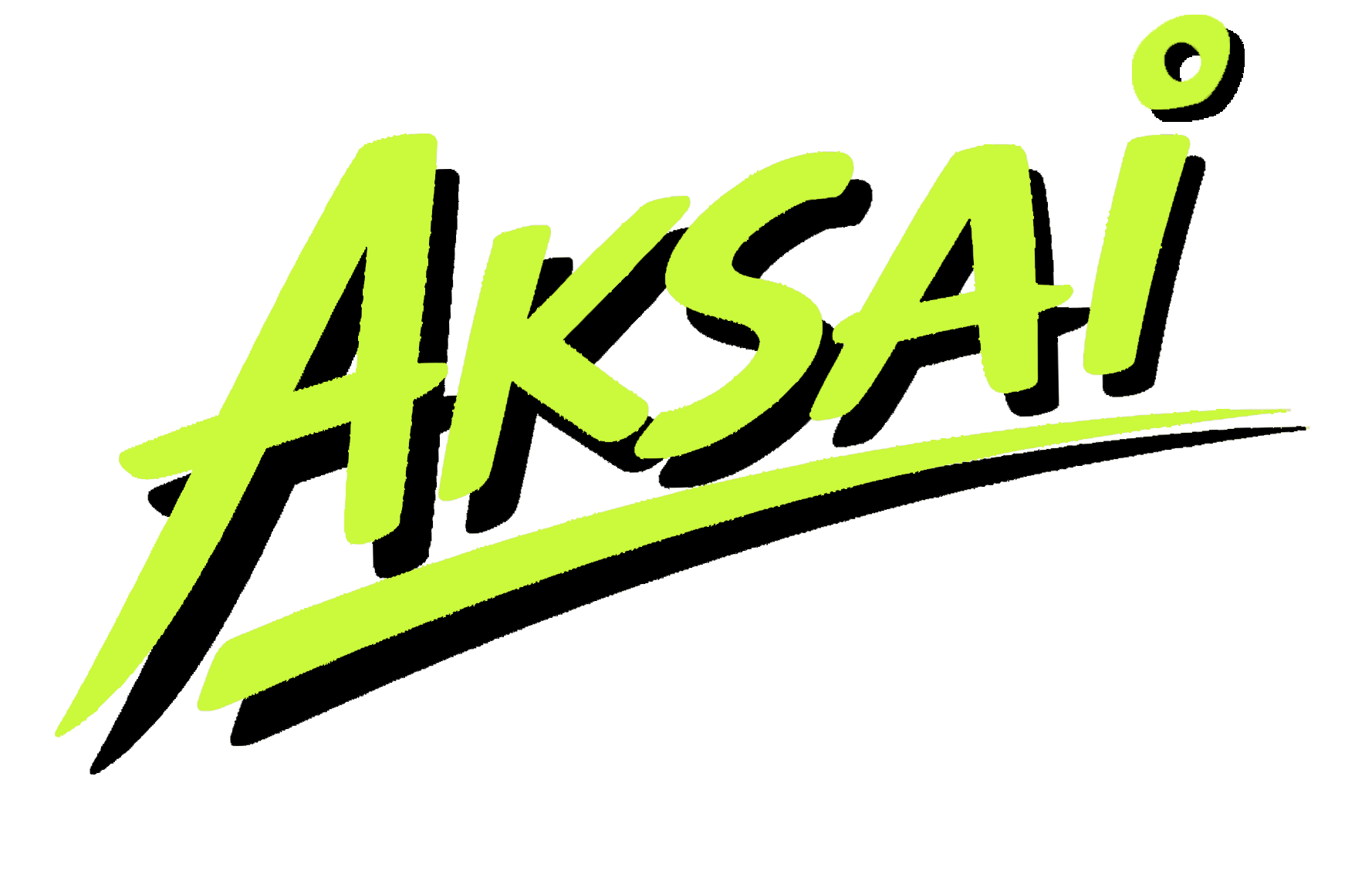 Bright yellow-green stylized text spelling 'AKSAI'