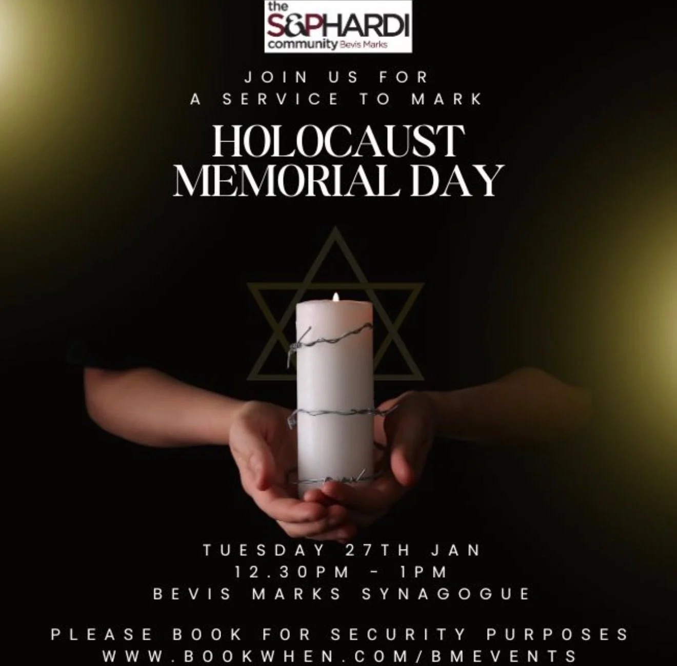 Join Bevis Marks for a service to mark Holocaust Memorial Day. Book via @bevismarksuk @sandpuk to let them know you are attending
