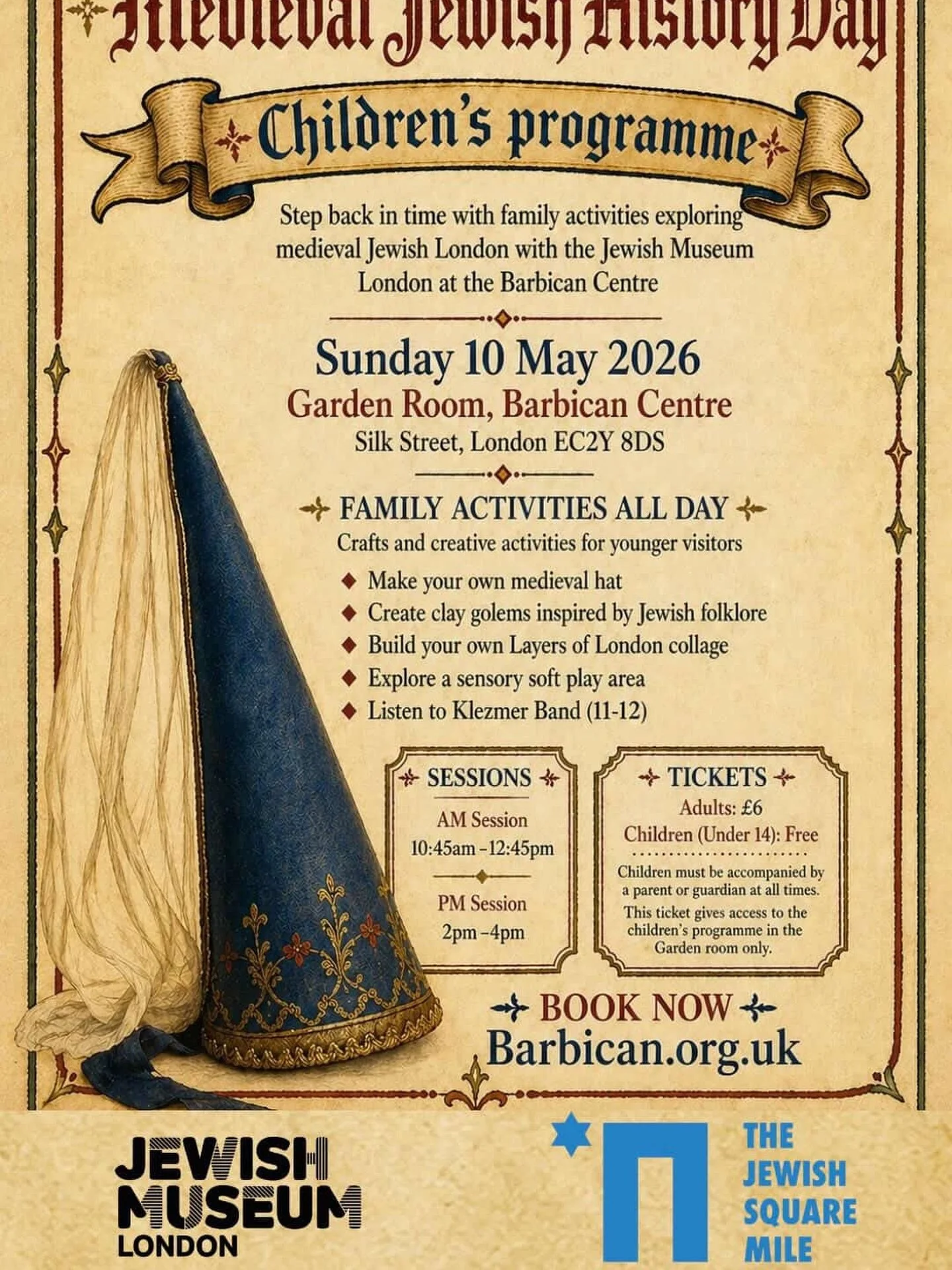 Step back in time with the team from the @jewishmuseumldn - 10.45-12.45 or 2-4 hands on activities! Children free accompanied by an adult (ticket &pound;6) please book your tickets in  advance