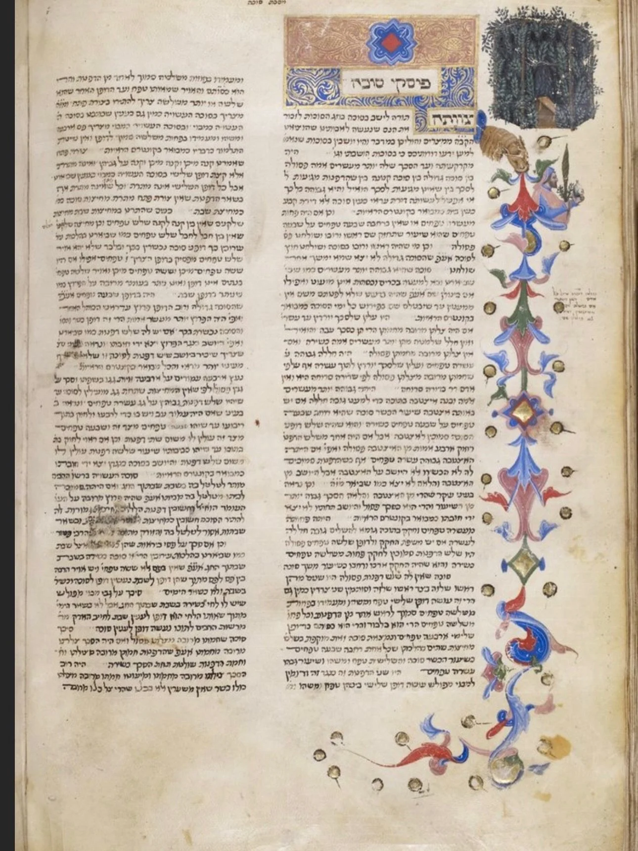 Italian manuscript dating back to 1374 with beautiful Succot illustrations of a person holding a lulav and an esrog. Credit: British Library, Or. 5024, fol. 70v.