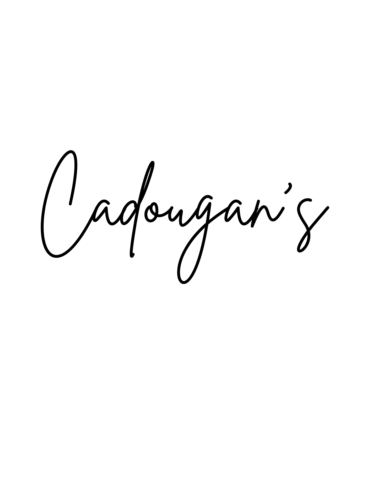"Cadougan's" written in cursive black font on a white background.