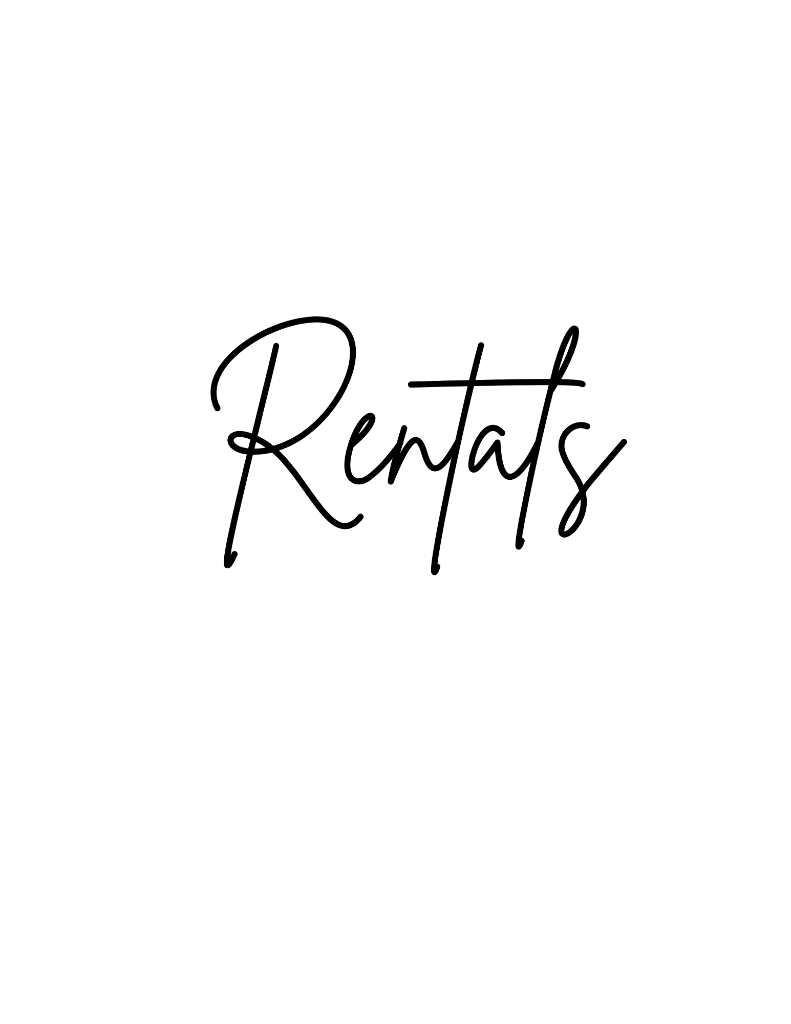 The word 'Rentals' in cursive black font on a white background.