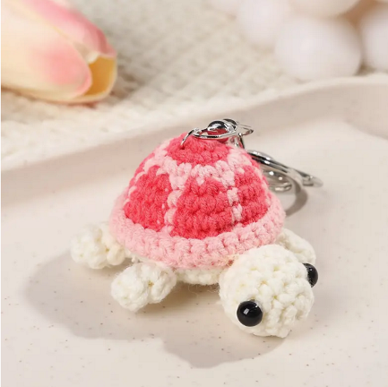 Pink Turtle Crochet Keychain