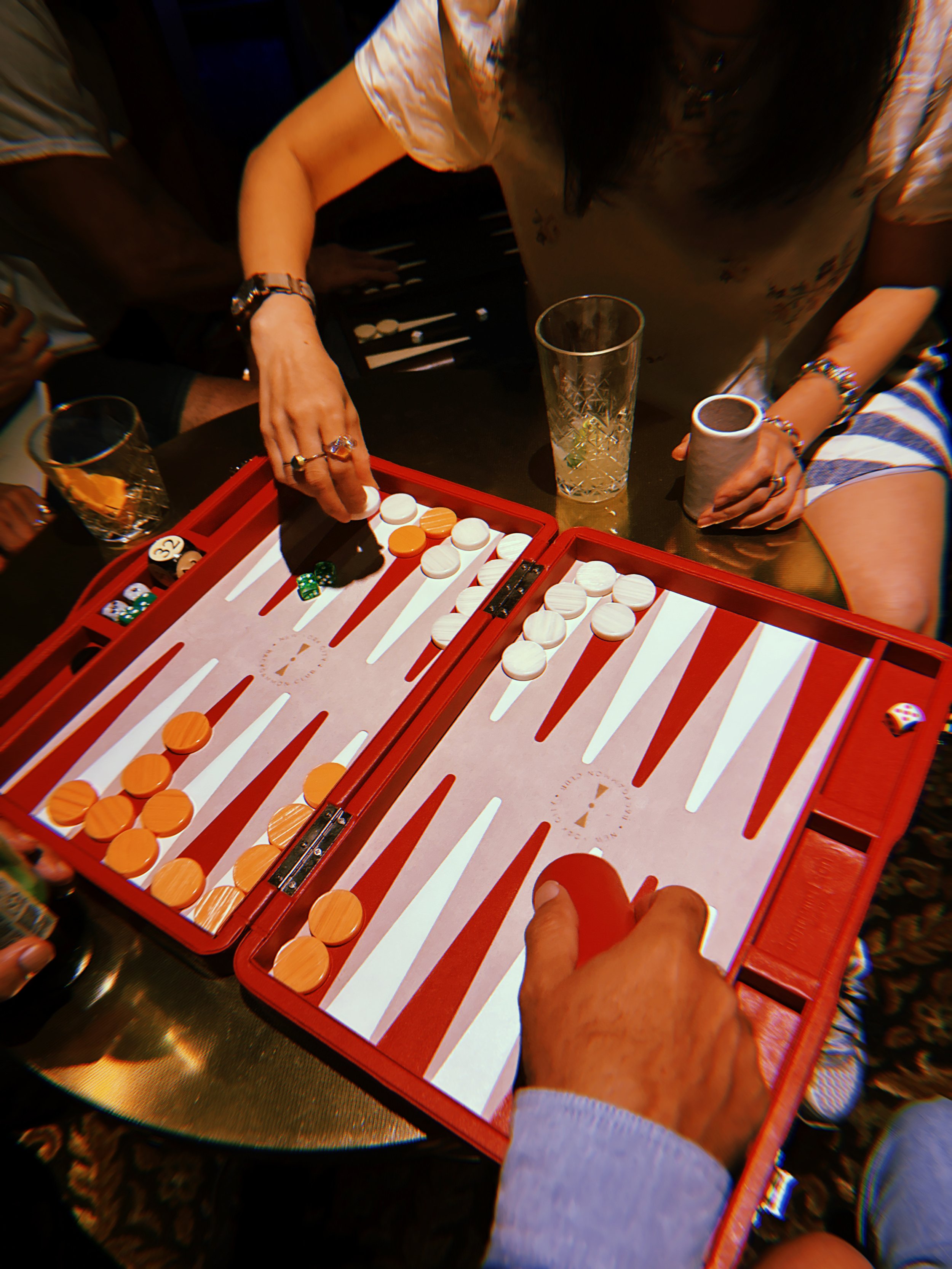 A game of backgammon at the Academy NYC Player Party.