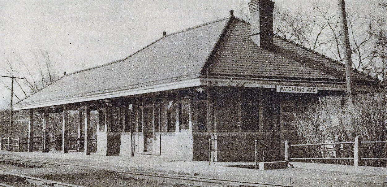 Black-and-white photo of Watchung Station in Montclair, NJ showing the building’s original slate roof.