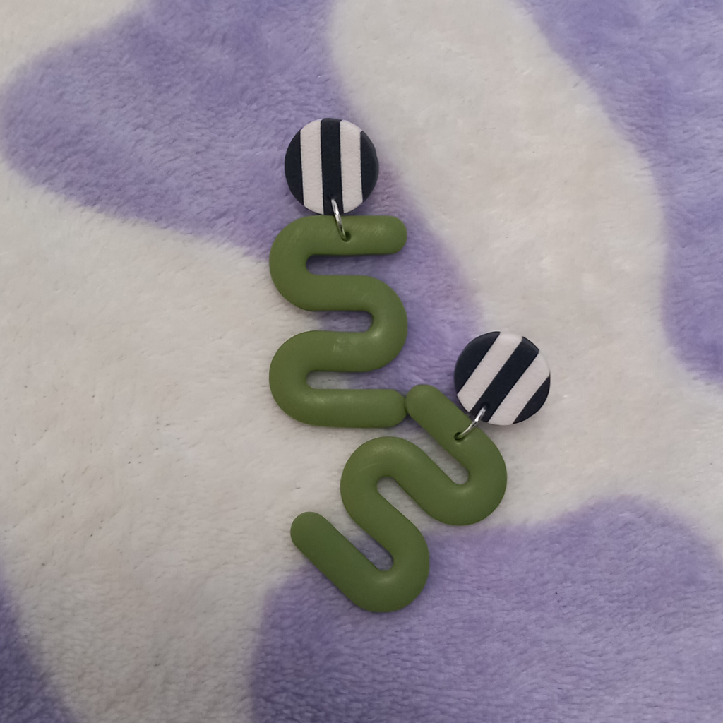 Squiggle Earrings with Stripe Stud Top