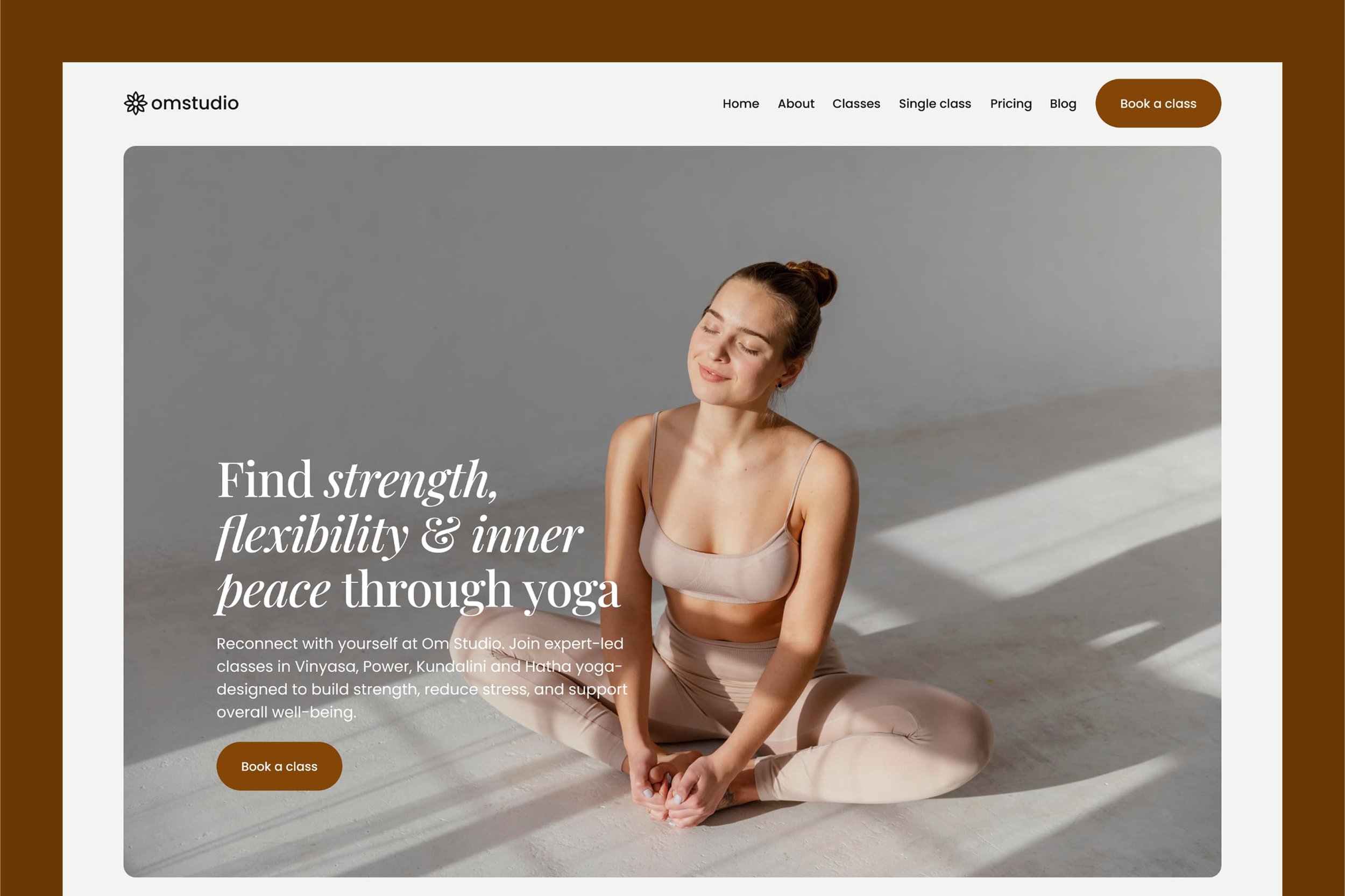 A serene yoga-themed Squarespace website layout featuring calming colors and images of yoga poses.