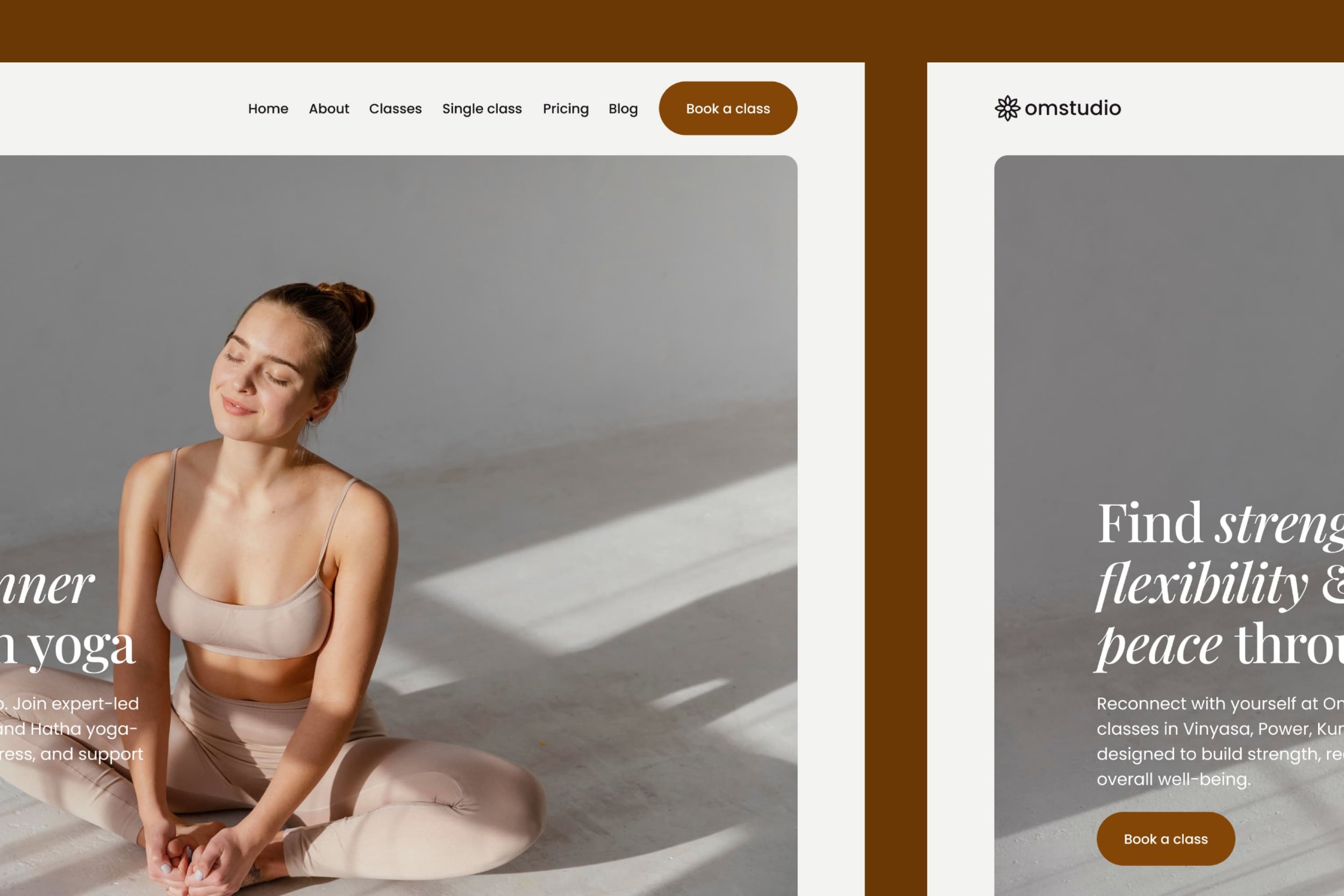 Website design for a yoga studio featuring calming colors, serene imagery, and easy navigation for class schedules and bookings.