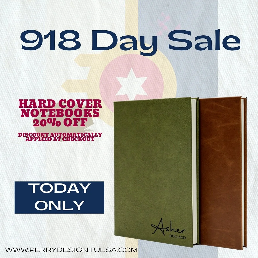 In honor of Tulsa&rsquo;s very own 918 Day, we&rsquo;re giving you 20% off our Hard Cover Notebooks complete with personalization!

No code needed , your discount is automatically applied at checkout.

Fun Fact: 918 Day is Tulsa&rsquo;s annual celebr