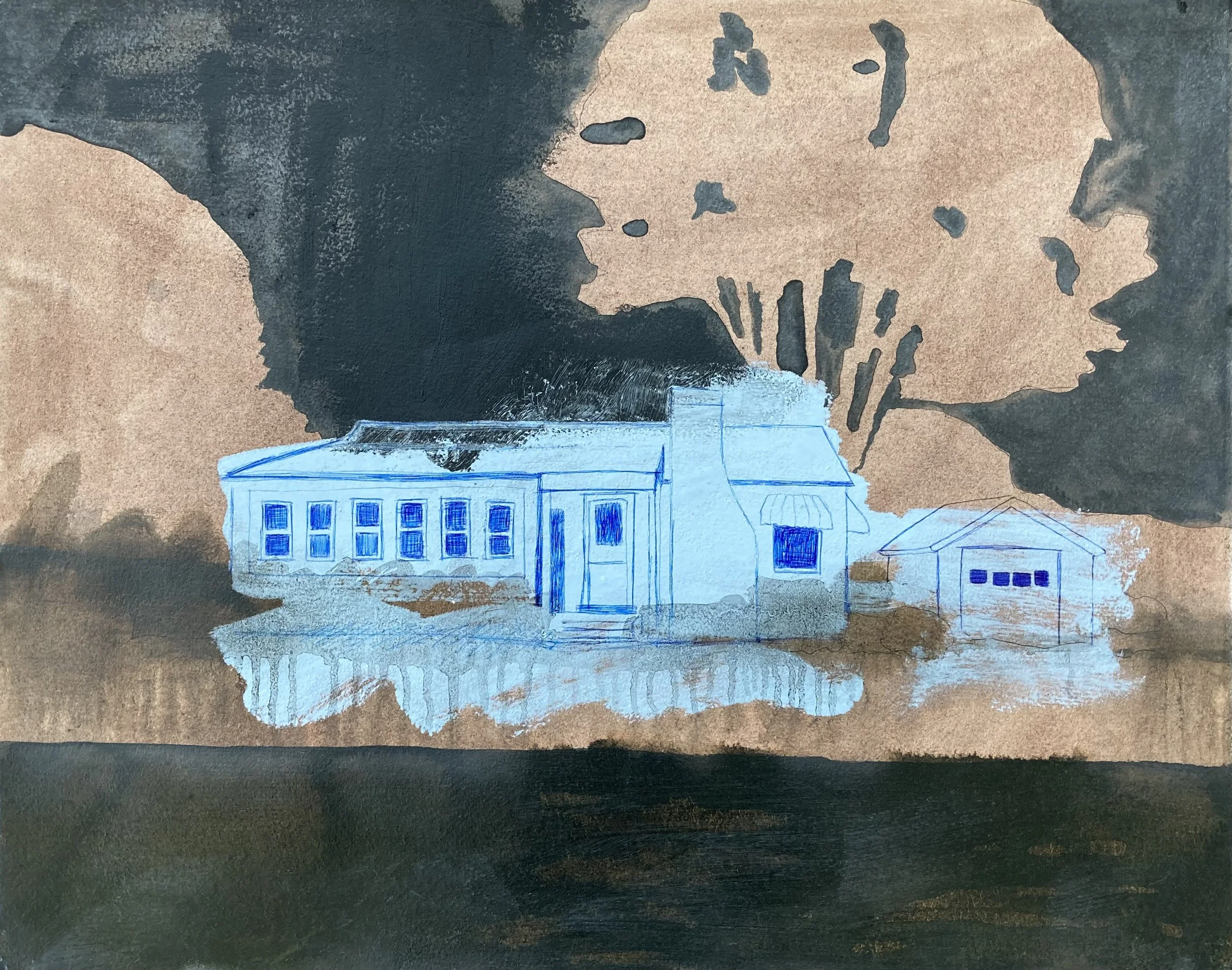 Graphite, Oil Paint, and Ballpoint Pen on toned Arches paper. -  20.5x16 inches