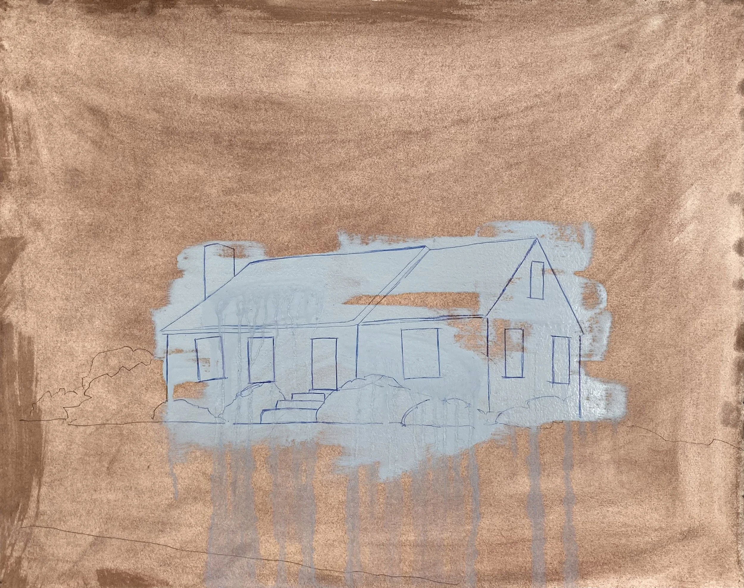 Graphite, Oil Paint, and Ballpoint Pen on toned Arches paper. -  20.5x16 inches