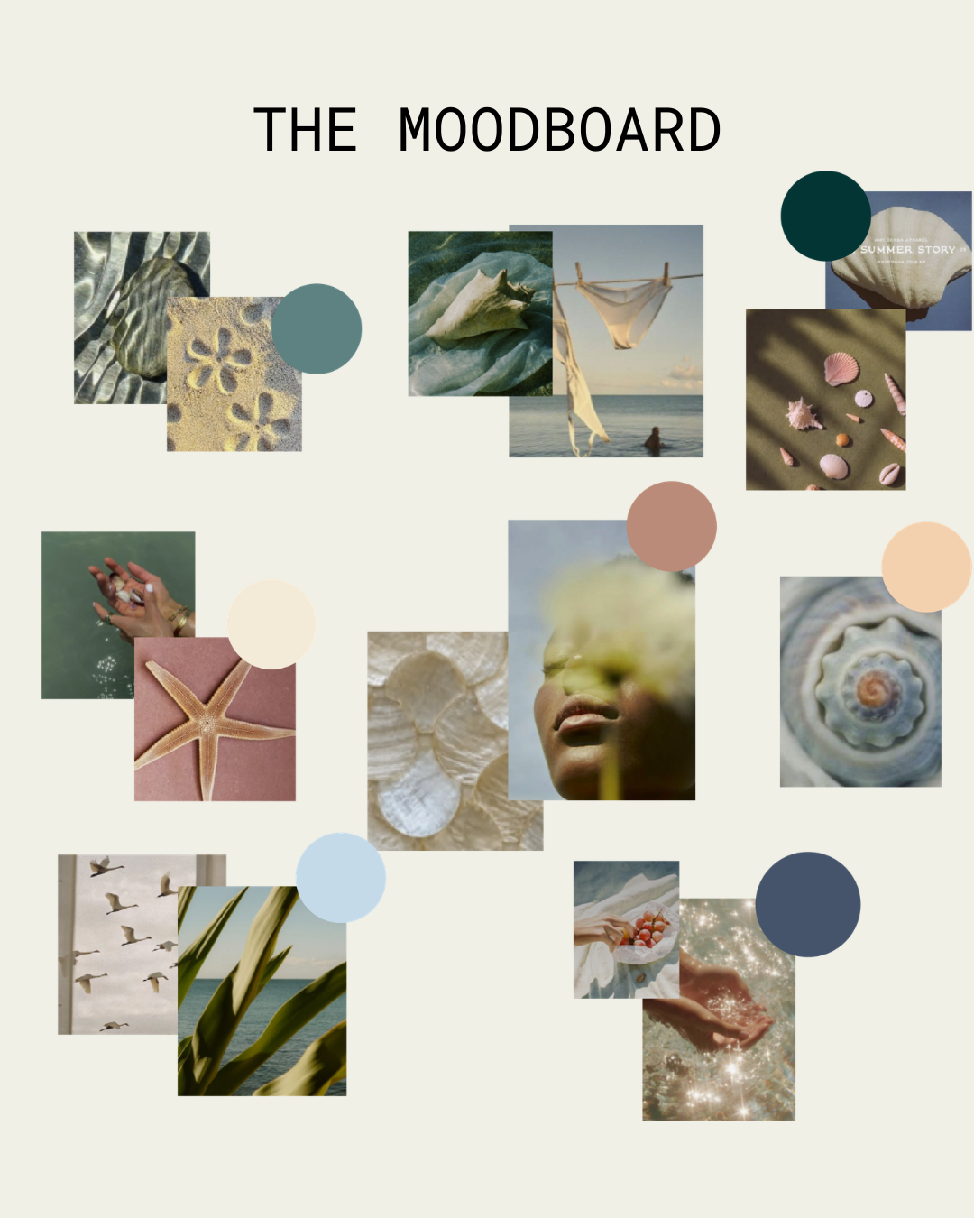 Airy, effortless, calm, moodboard image with ocean elements for the Golden Dawn Brand Kit