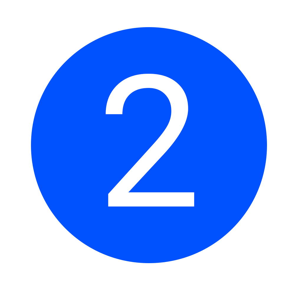 Sininen ympyrä, jossa numero kaksi valkoisella.