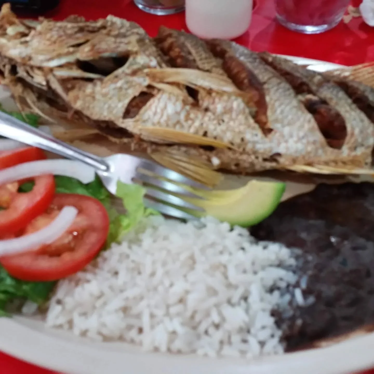 Whole fried fish in Tulum.