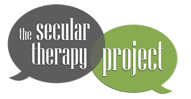 Logo of the secular therapy project with speech bubbles in gray and green