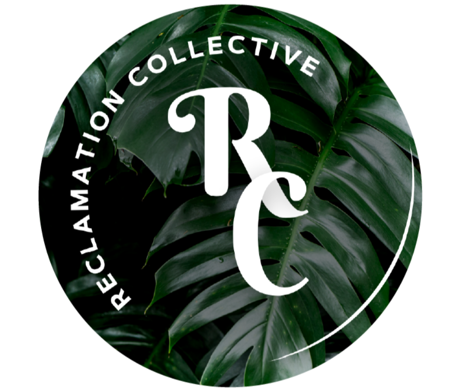 Logo of Reclamation Collective with green leafy background, circular shape, white text, and initials R C.