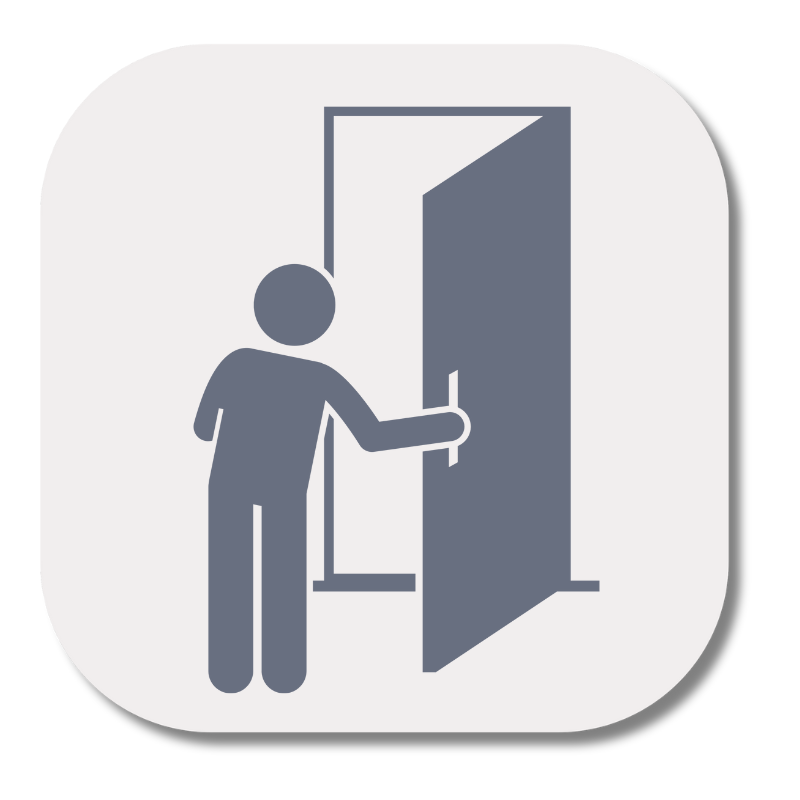 Icon of a person opening a door.