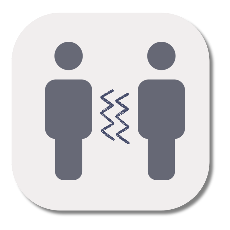Icon of two people standing apart with a zigzag line between them, indicating social distancing.