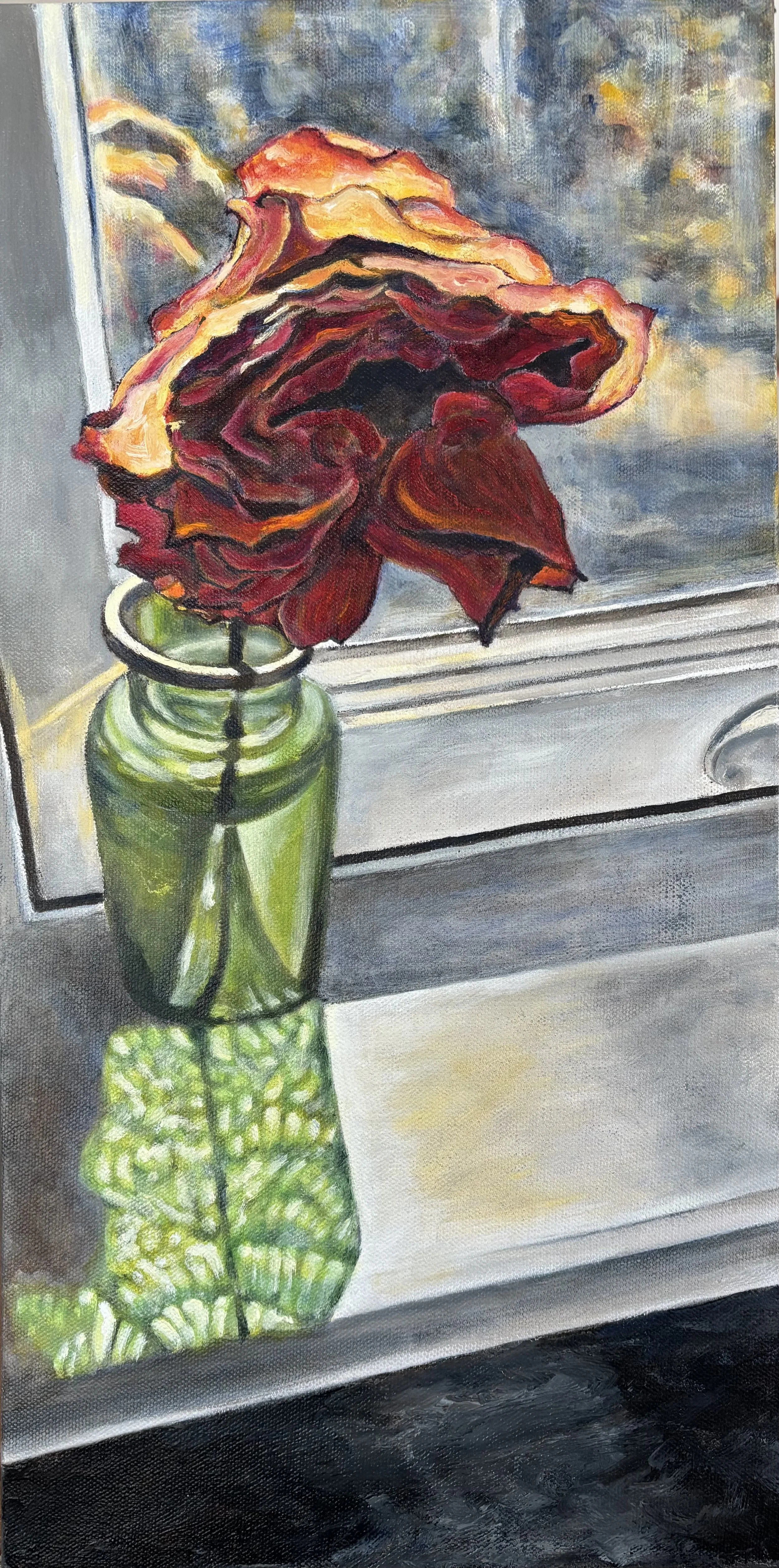 Rose in Window - Oil 16" x 20"