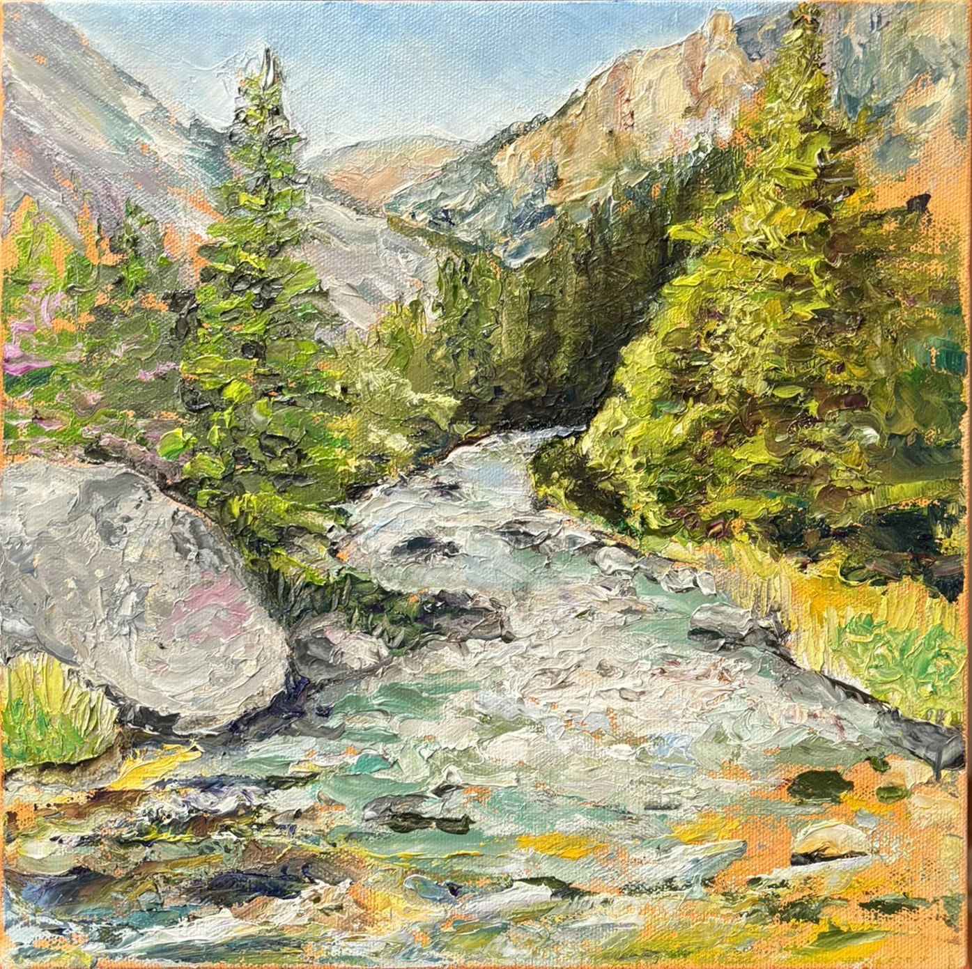 West Fork Rock Creek Plein Air - Oil 12" x 12"