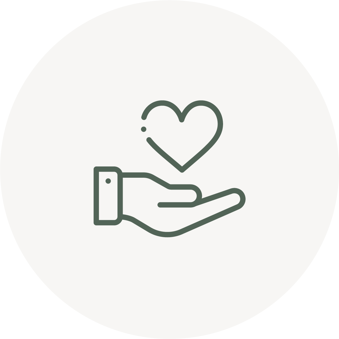 Line drawing of a hand holding a heart.