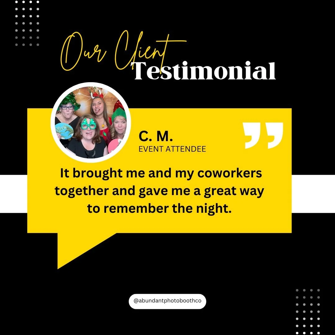 We received this two-part review via our Customer Relationship Manager. Although it was for a Christmas party, it represents what we are trying to accomplish at Abundant Photobooth, help clients create and preserve lasting memories. 

We are Prescott
