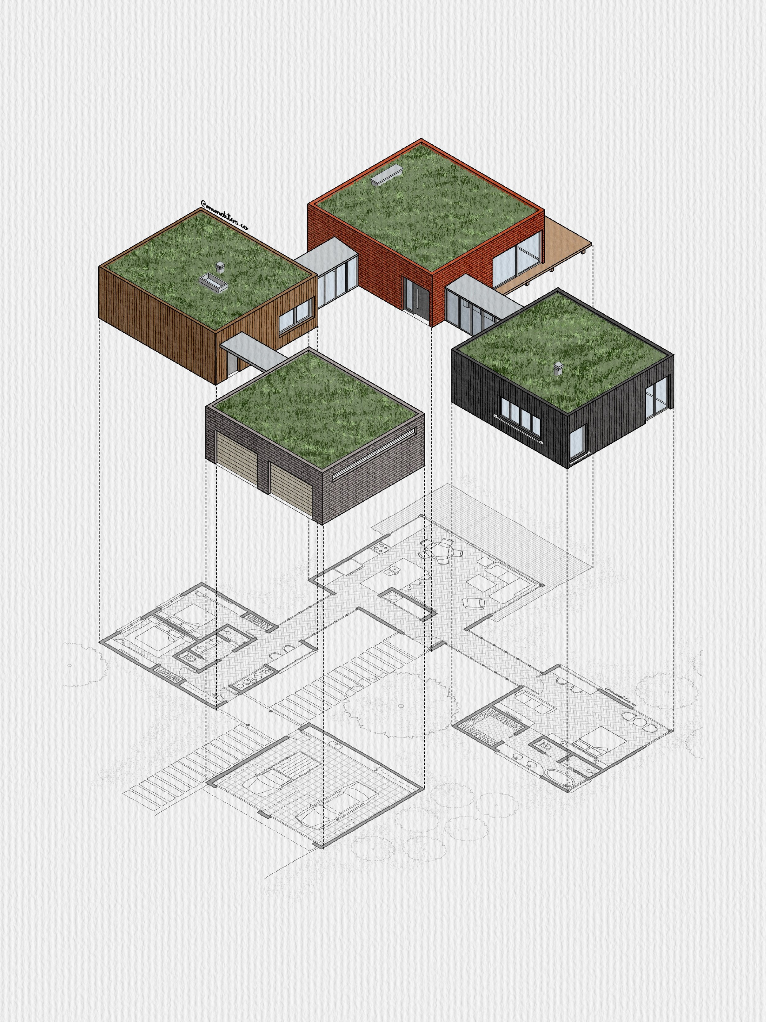 ✨Plan &amp; Isometric Illustration✨

➡️Swipe to see a short animation of the process (all done in Procreate)

I shared the plan of this random idea I had a few weeks ago and I started wondering what the volumes could look like. I tried different roof