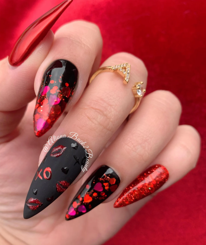 Back2BeautyNails Red and Black Valentine’s Day Press On Nails