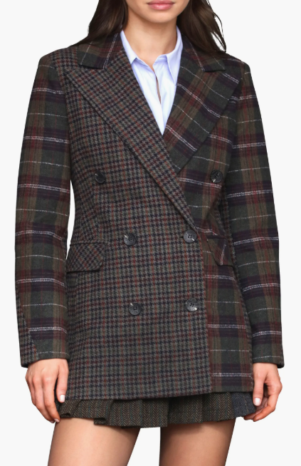 Avec Les Filles Plaid Patternblock Breasted Blazer